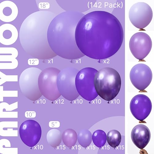 Purple Balloon Arch Kit 142pcs - Different Sizes for Party Decoration - Variation: Purple-3313