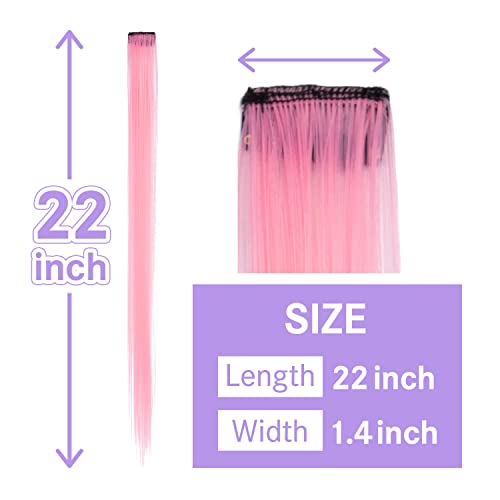 Black Clip-In Colored Hair Extensions 22 Inches - Heat-Resistant Synthetic Highlights for Women & Kids