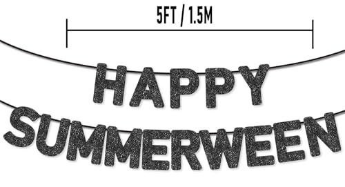 Black Glitter Summerween Banner - Pre-Strung Halloween Birthday Party Decorations