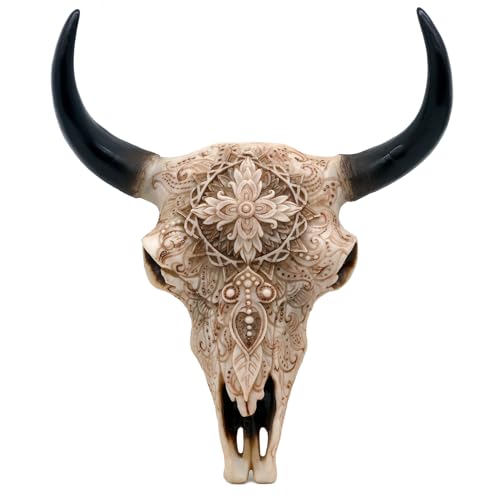 Boho Cow Skull Wall Decor - 9.3 Inch Faux Animal Skull for Western & Bohemian Rooms