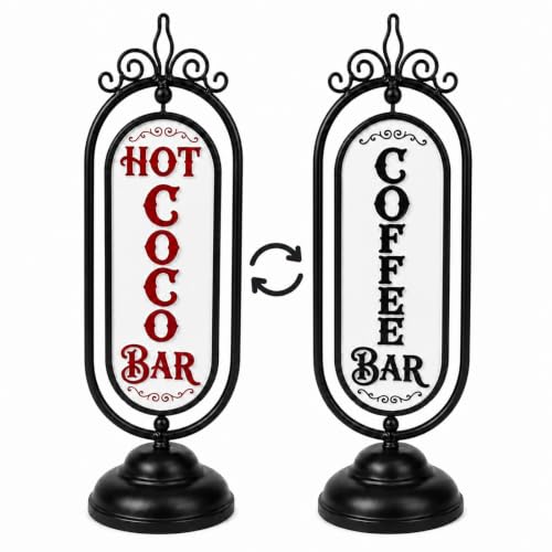 Reversible Coffee & Hot Cocoa Sign - Black & Red, 3D Metal Decor