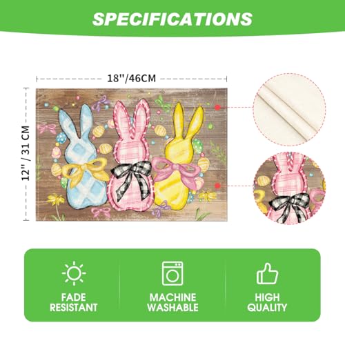 Easter Bunny Rabbits Floral Placemats Set of 4 - 12x18 Inch Rectangular Spring Holiday Table Decor
