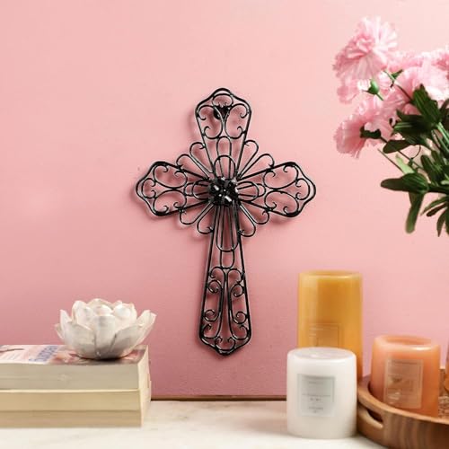 Black Matte Wall Cross 14x10 Inch Religious Wall Decor for Living Room & Outdoors