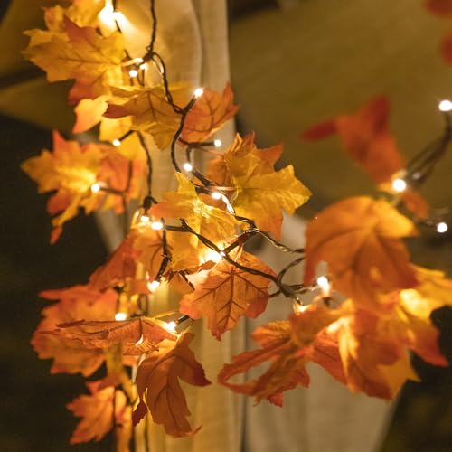 Yellow 66ft Maple Leaves Fall String Lights - 200 LED Autumn Decor for Indoor & Outdoor Halloween Thanksgiving