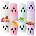 Pastel Halloween Ghost Face Paper Cups - 100 Disposable Party Drinkware with Variation Ghost Face