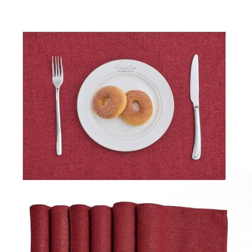 Rectangle Table Cloth 17.5x14 Inches - Ruby Red 6 Pieces - Waterproof & Linen Feel