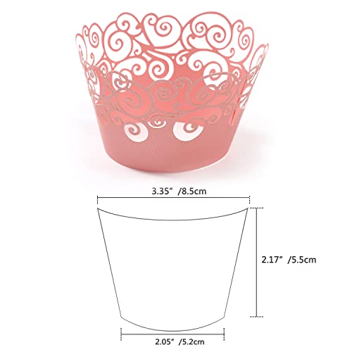Pink Cupcake Wrappers 50 Pack Lace Filigree Baking Cups for Wedding Party Birthday - Variation of Pink