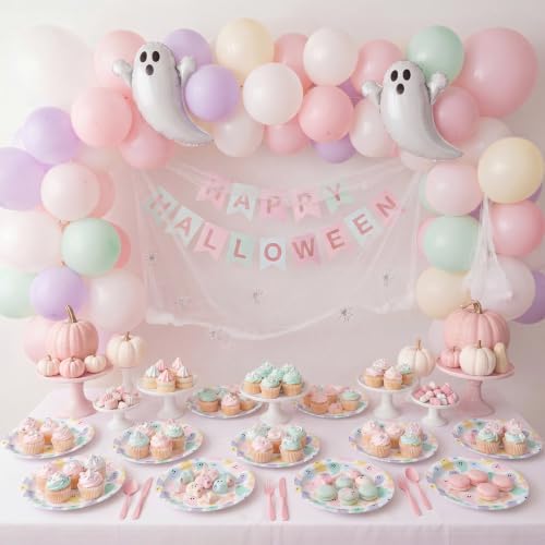 Halloween Ghost Boo Pastel Paper Plates - 50 Count, 9 Inch Party Tableware