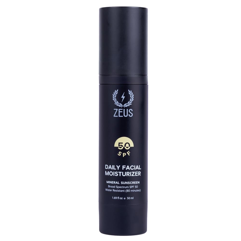 ZEUS Men’s Hydrating Face Moisturizer with SPF 50, Restores, Protects & Hydrates Skin, Daily Face Lotion for Men, Natural Mineral Sunscreen for Everyday UV Protection (Made in USA)