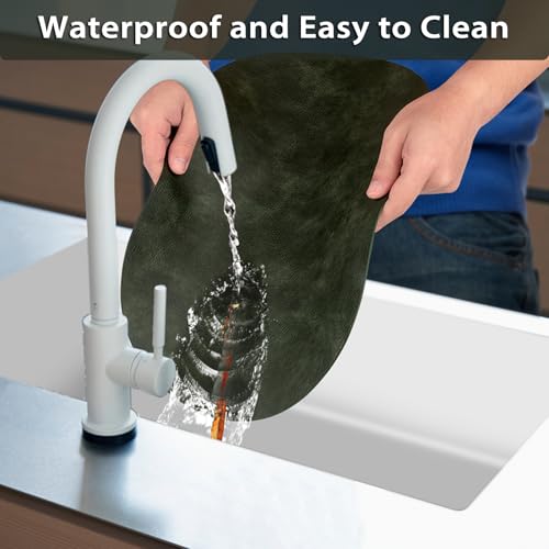 Olive Green Oval Placemats Set of 12 - Waterproof & Heat Resistant Table Mats