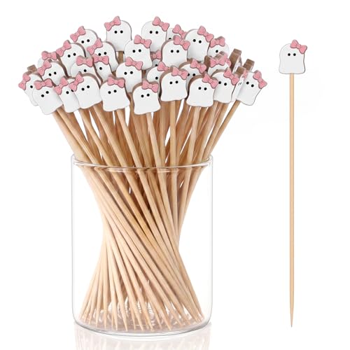 Halloween Ghost Cocktail Picks - Pink & White Ghosts, 100 Pcs