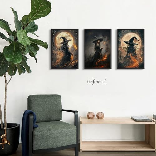 Halloween Witch Canvas Wall Art Poster - 24x16 Inches Dark Gothic Decor