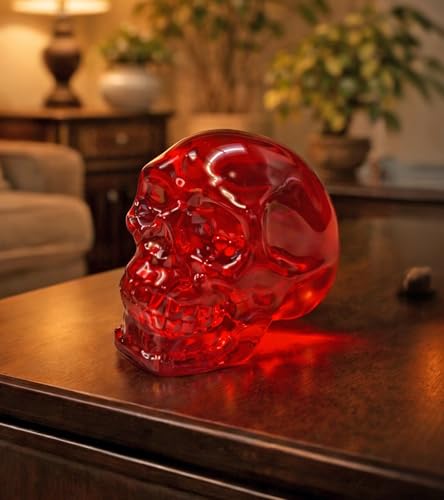 Red Crystal Skull Figurine - Handmade Glass Gothic Decor, Compact Size
