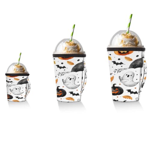 Halloween Pumpkin Reusable Coffee Cup Sleeve - Neoprene Insulated For 30-32 Oz Cold Drinks - L
