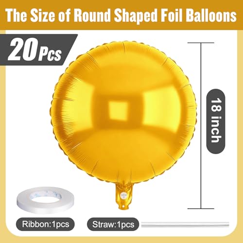 Adlbbkiy Gold 20-Pack 18 Inch Round Foil Balloons for Party Decorations