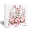 Pink Bunny Wooden Sign - Easter Decor, Holiday Tabletop Gift, 5x5 Inch