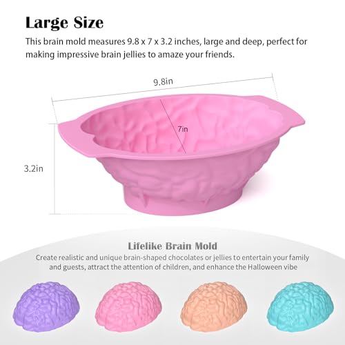 Pink Silicone Brain Mold - Realistic Human Brain Cake & Candy Mold, 3.2 Inch Deep, Halloween Themed
