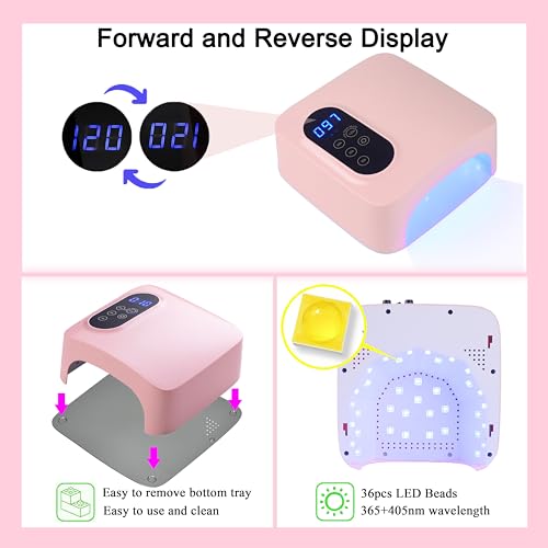 Pink Cordless 72W LED Nail Lamp with 4 Timer Settings & Sensor - Rechargeable Gel Dryer