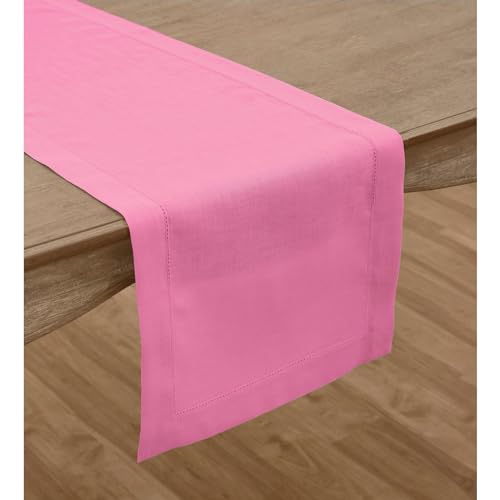 Flamingo Pink Linen Table Runner 14 x 60 Inches - Handcrafted European Flax