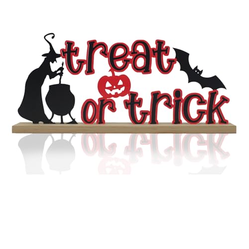 Halloween Trick or Treat Metal Tabletop Decor Sign - Indoor Home Office Shelf Mantel