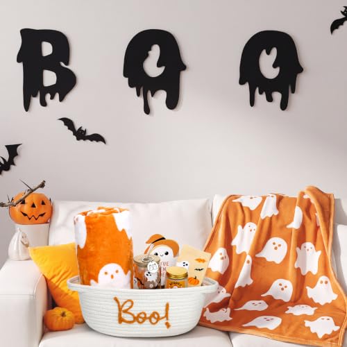 Mindsoft Halloween Boo Basket Gift Set Orange - Ghost Glass Cup Blanket Socks Candle