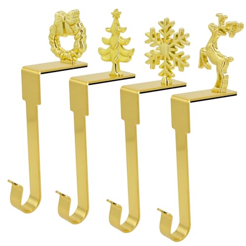 Komotu Christmas Stocking Holders Set of 4 - Gold Non-Slip Mantle Hooks