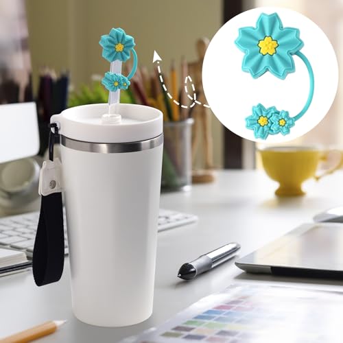 Reusable Silicone Flower Straw Toppers for 10mm Tumblers - Teal & Cherry