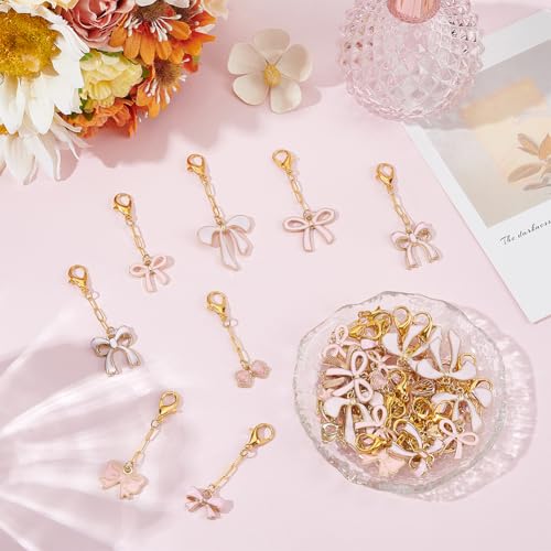 Pink Bow Keychains Set - 35 Pack of Cute Bag Charms & Purse Accessories