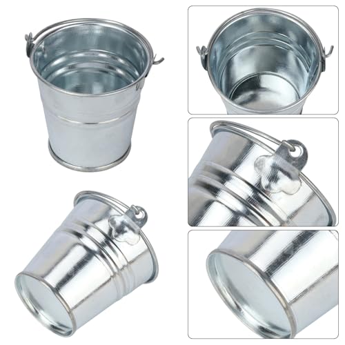 50 Pack Galvanized Mini Metal Buckets with Handles - 2.1 Inch Small Tin Pails for DIY, Decor & Party