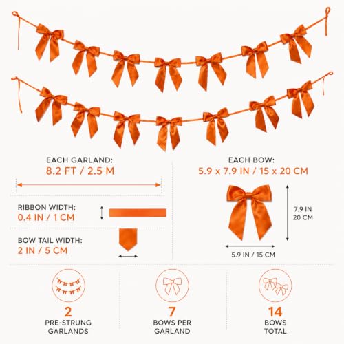 Orange Satin Bow Garland for Halloween Party & Seasonal Decorations - 2 Pack