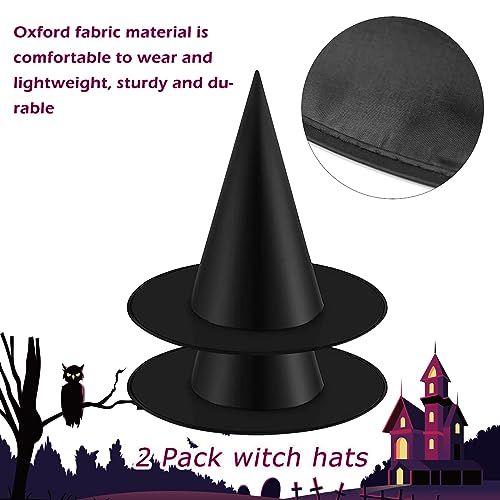 2-Pack Kids and Adults Witch Hats for Halloween Party Decorations with Hanging Rope