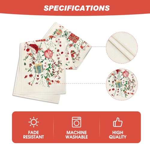 13x120 Inch Floral Christmas Table Runner - Beige Winter Kitchen Decor