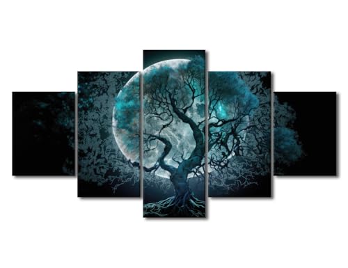 5 Panels Modern Tree of Life Wall Art - Moonlit Forest Canvas Prints, 60 x 32 Inches - Variation of THIS Listing