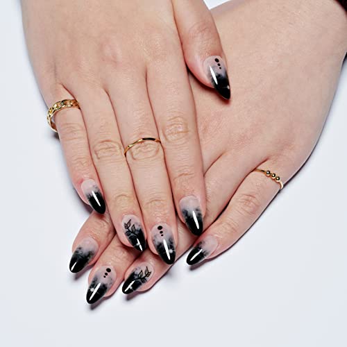 Abyss Smoke Ombre Press-On Nails Medium Almond Stiletto Fake Nails Set