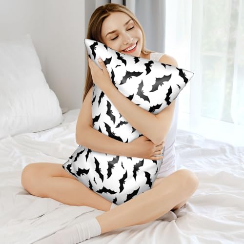 Queen Satin Pillowcase with Hidden Zipper - White Bat Design, Cooling & Breathable, 20x30 Inch
