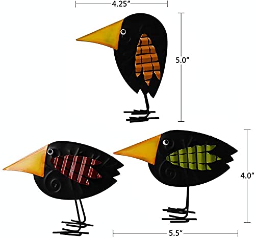 Fall Decor Metal Crow Figurines Set of 3 - Halloween Thanksgiving Autumn Table Decorations