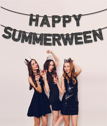 Black Glitter Summerween Banner - Pre-Strung Halloween Birthday Party Decorations