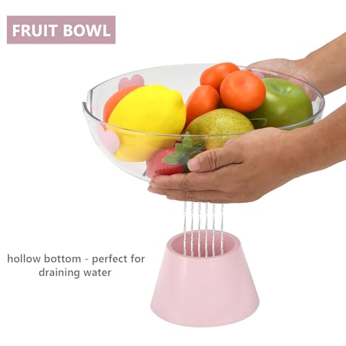 Pink Decorative Pedestal Candy Bowl - Large Clear Plastic Fruit & Snack Centerpiece