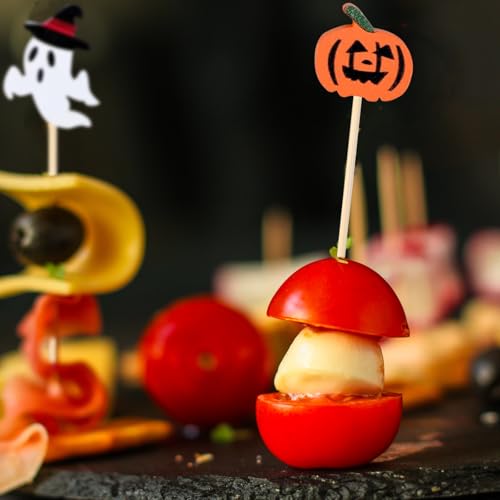 Halloween 500Pcs Cocktail Picks - Glitter Ghost Pumpkin Witch Hat Spider Skewers
