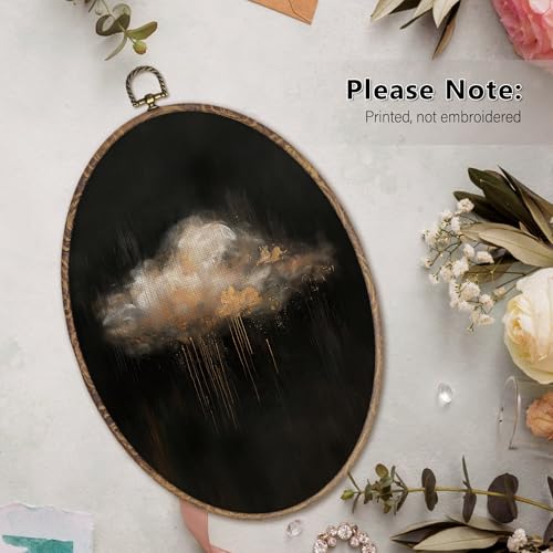 Gold Cloud Wall Art - Moody Celestial Canvas Decor, 8.6x11.4 Inch Oval