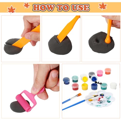 Large Pumpkin Painting Kit with Air-Dry Clay & Brushes - Fall Craft Supplies, 48 Pieces