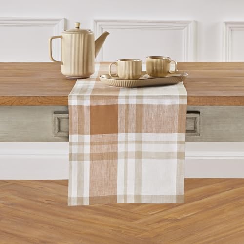 Fall Harvest Plaid Linen Table Runner 14 x 90 in - Handcrafted & Machine Washable
