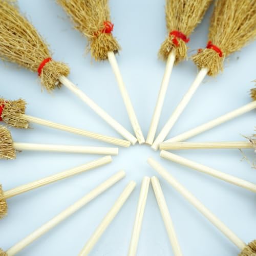 Mini Witch Brooms Set - 15 Small Straw Brooms for Halloween Decor