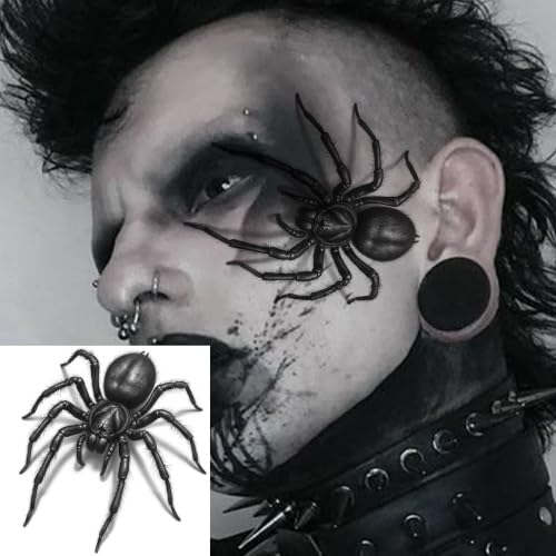 Spider Temporary Tattoos - 12 Sheets Realistic 3D Spider Web Halloween Body Art