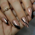 Medium Almond French Tip Press-On Nails Style 9 - Black Glitter Fake Nails, Reusable