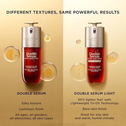 Clarins DOUBLE SERUM LIGHT TEXTURE | Anti Aging Serum | Visibly Firms, Smoothes, Boosts Radiance and Refines Pores | 24H Hydration | Great for Combination to Oily Skin and Humid Climates, 1 Fl Oz