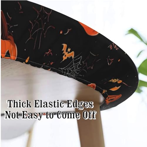 Halloween Pumpkin Spider Fitted Round Tablecloth 40-44 Inch Waterproof & Wipeable