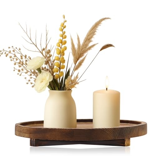 Dark Brown 12-Inch Wooden Round Tray for Bathroom & Kitchen Decor Handmade