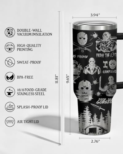 CreepyBlack2 40 oz Insulated Halloween Horror Characters Tumbler with Handle