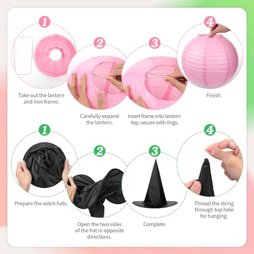 Halloween Witch Party Decorations Set Pink & Green Lanterns Pompoms